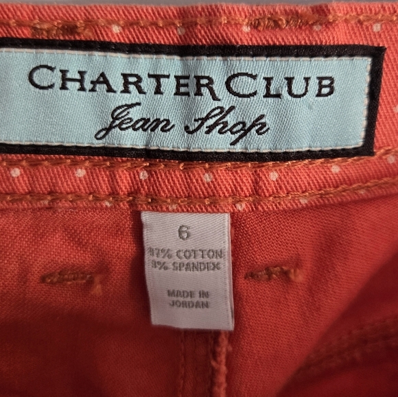 🌼3 for $15🦋 CHARTER CLUB Jeans orange Swiss dot size 6 regular straight leg - Picture 3 of 7